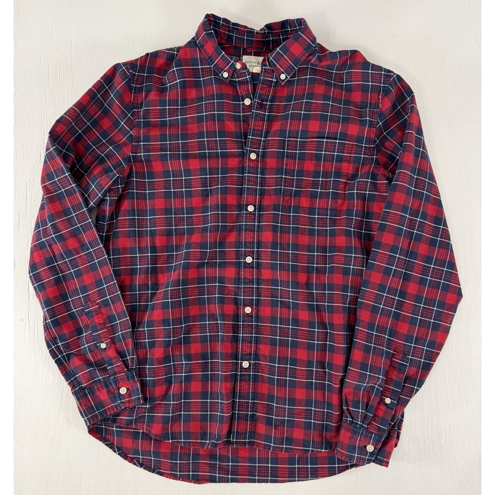 Denim & Supply Ralph Lauren Shirt Men's L Red Navy Plaid Long Sleeve Button RL